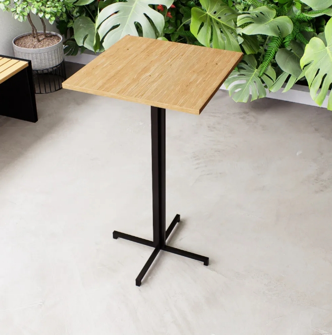 Mesa Alta Bar Bistrô Quadrada 100x50cm Preta Tampo Pinus Industrial