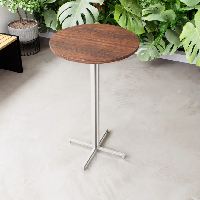Mesa Alta Bar Bistrô Redonda 100x60cm Branca Tampo Imbuia Industrial