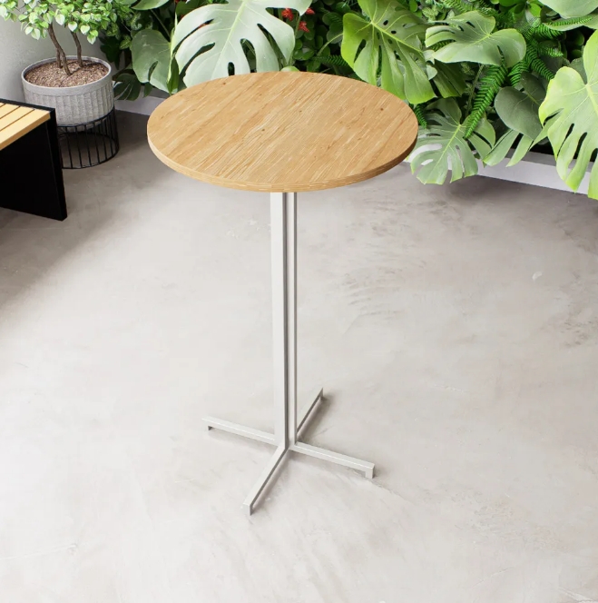Mesa Alta Bar Bistrô Redonda 100x60cm Branca Tampo Pinus Industrial