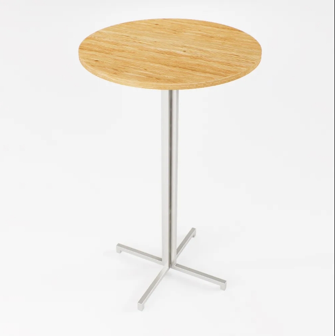 Mesa Alta Bar Bistrô Redonda 100x60cm Branca Tampo Pinus Industrial