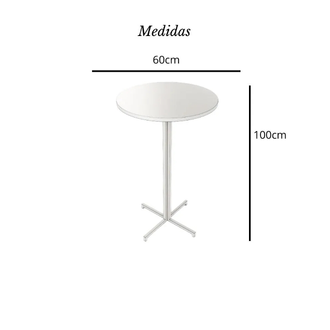 Mesa Alta Bar Bistrô Redonda 100x60cm Branca Tampo Vidro Industrial