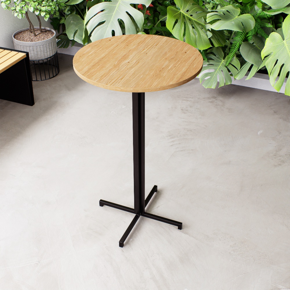 Mesa Alta Bar Bistrô Redonda 100x60cm Preta Tampo Pinus Industrial