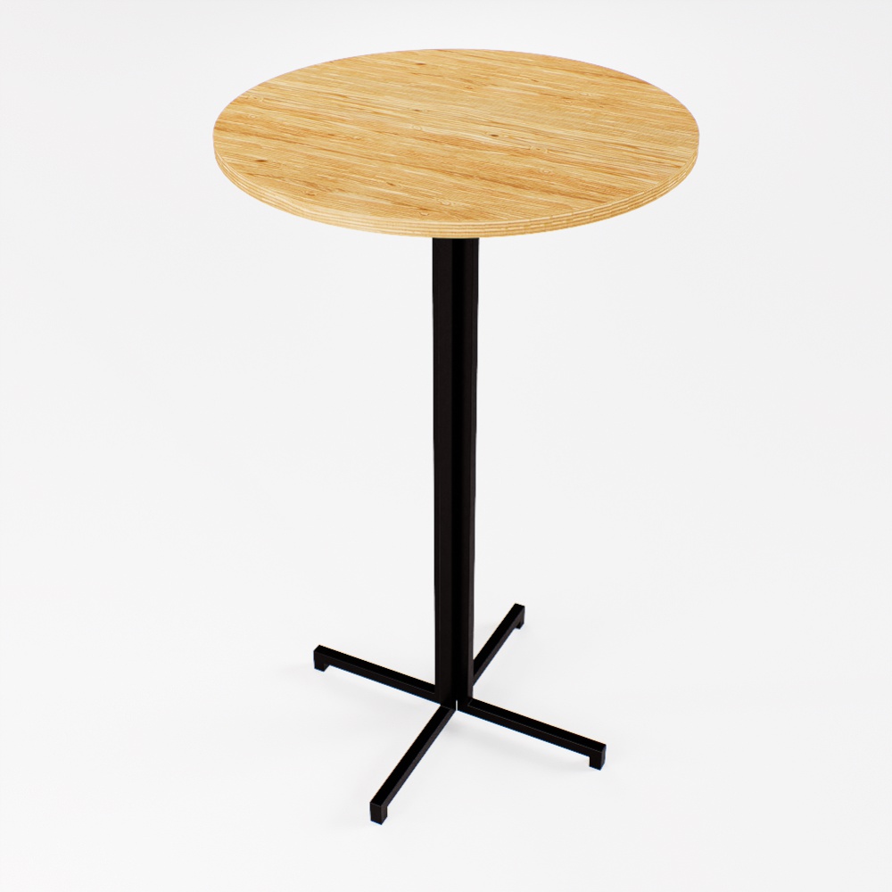Mesa Alta Bar Bistrô Redonda 100x60cm Preta Tampo Pinus Industrial