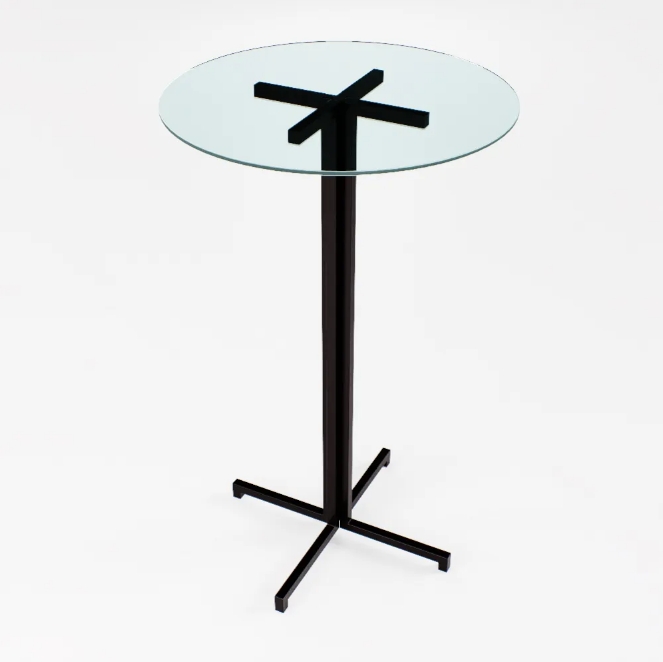 Mesa Alta Bar Bistrô Redonda 100x60cm Preta Tampo Vidro Industrial