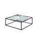 Mesa De Centro Sala 84x84x35cm Aço Preto e Vidro Industrial Moon