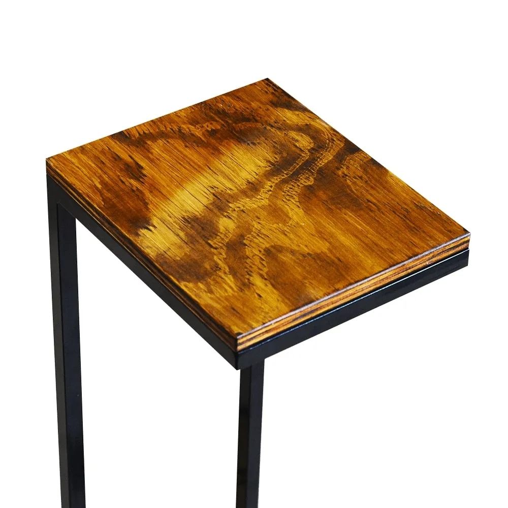 Mesa de Apoio Lateral Sofá Industrial 65cm Preta Madeira Imbuia