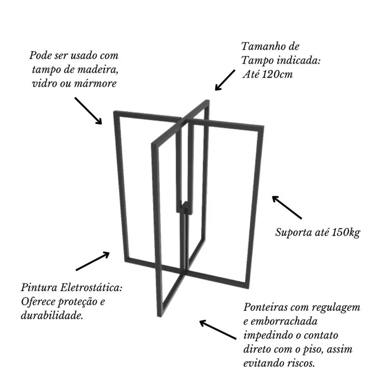 Pé de Mesa de Ferro Preto Para Tampo Redondo ou Quadrado