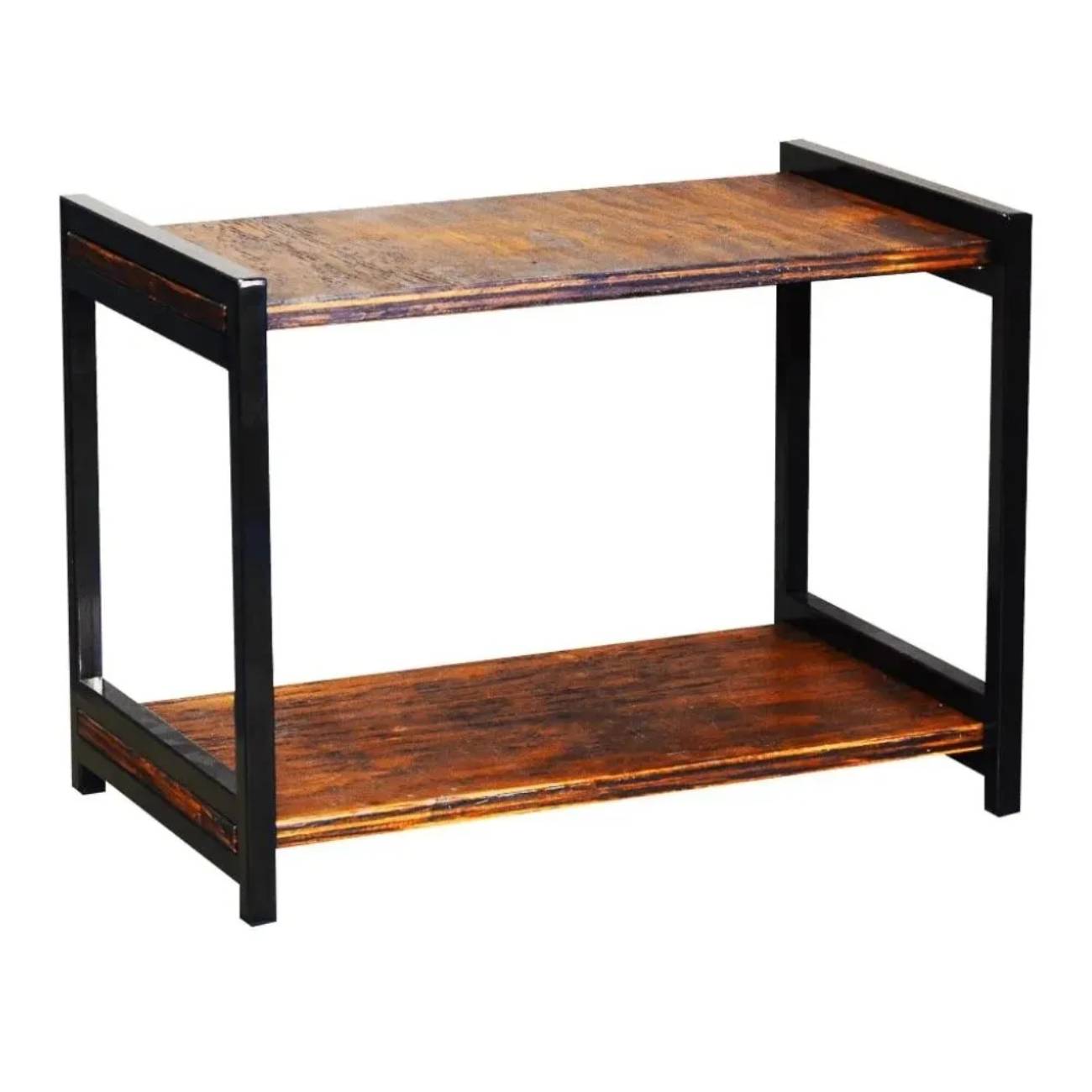 Sapateira Banco Industrial Preta Madeira Imbuia 60x40x45