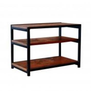 Sapateira Banco Industrial Preta Madeira Imbuia Com 3 Prateleiras