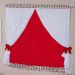 Cortina Melancia Branco/Vermelho c/ Voil 2,00m x 1,70m p/ Varão Simples