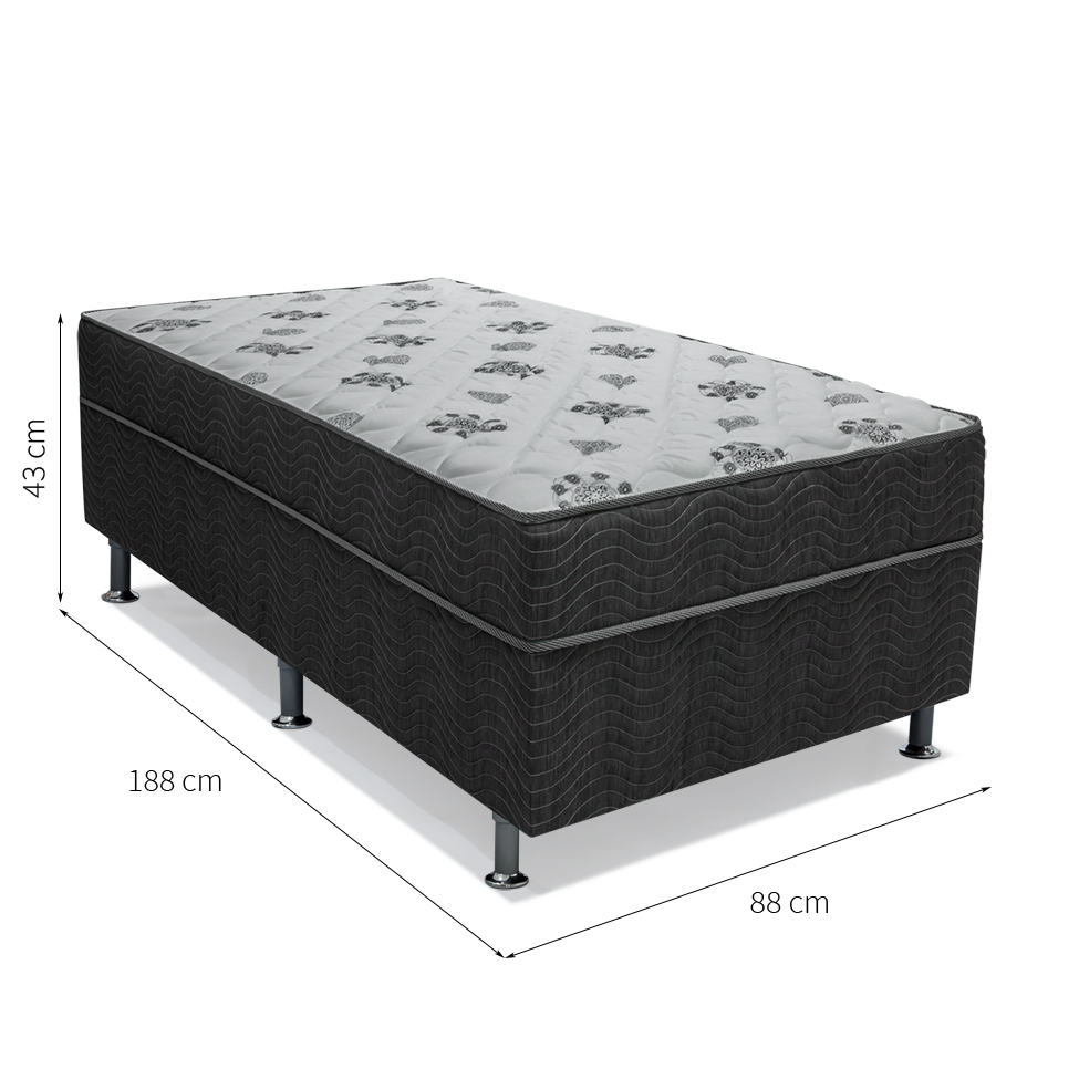 Cama Box Solteiro Conjugada Dream Molas Nanolastic (43x88x188) Cinza