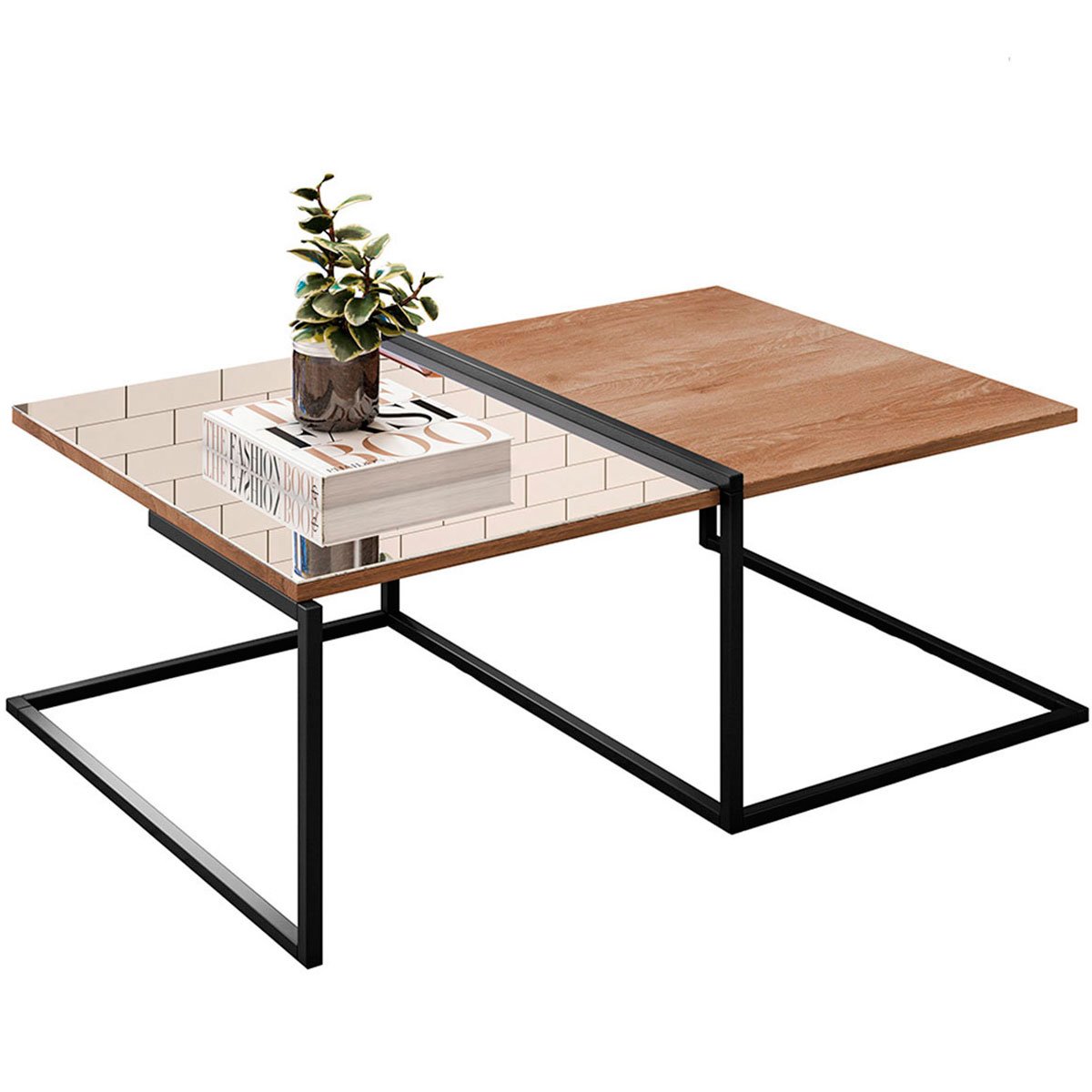 Mesa de Centro de Sala com Espelho Aurora Demolição/Preto