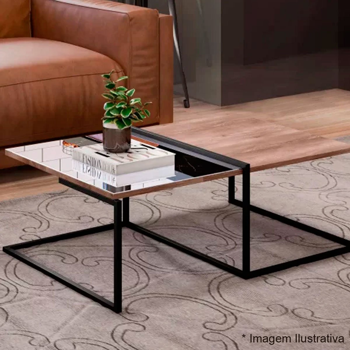 Mesa de Centro de Sala com Espelho Aurora Demolição/Preto