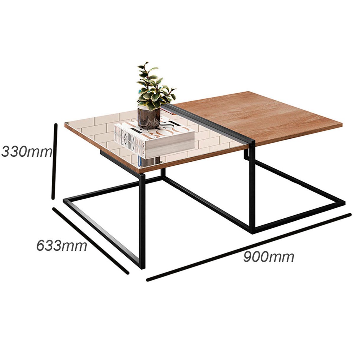 Mesa de Centro de Sala com Espelho Aurora Demolição/Preto