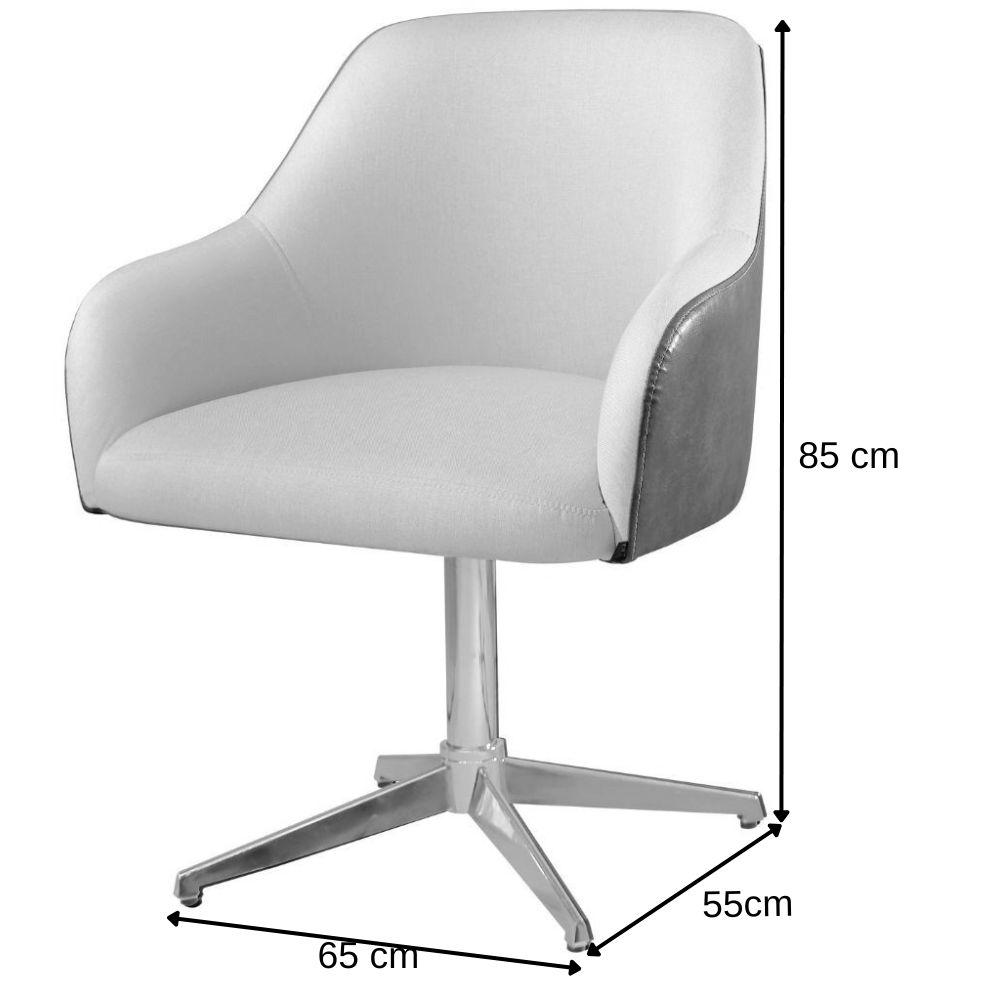 Conjunto Poltronas Decorativa Hera Linho Nude Couro Caramelo com Base Giratória em Alumínio