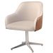 Conjunto Poltronas Decorativa Hera Linho Nude Couro Caramelo com Base Giratória em Alumínio