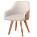 Conjunto Poltronas Decorativa Hera Linho Nude Couro Caramelo com Pés em Madeira