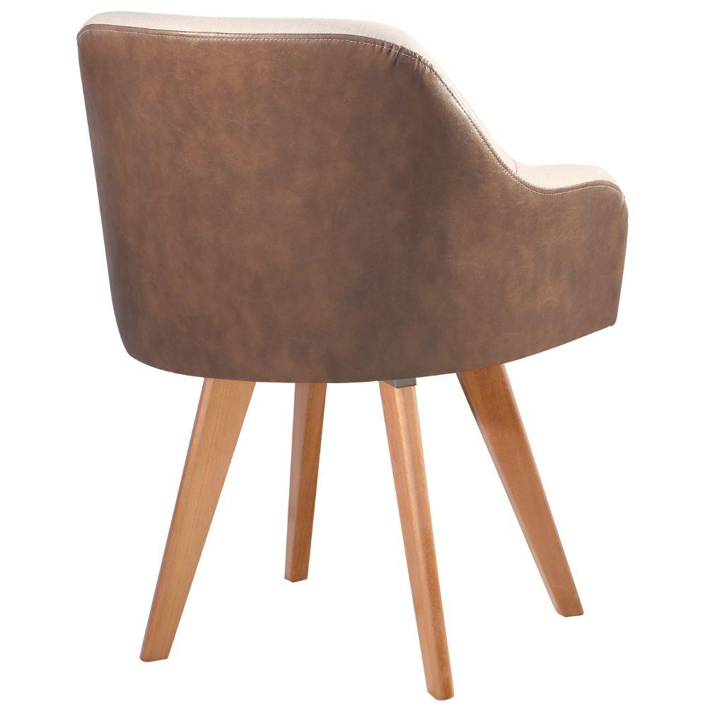 Conjunto Poltronas Decorativa Hera Linho Nude Couro Caramelo com Pés em Madeira