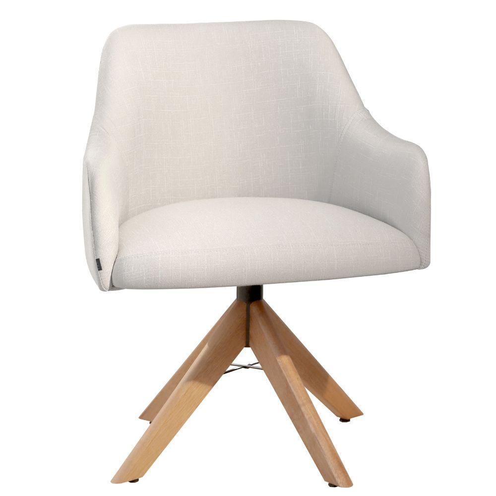 Conjunto Poltronas Decorativa Hera Linho Nude com Base Giratória em Madeira