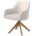 Conjunto Poltronas Decorativa Hera Linho Nude com Base Giratória em Madeira