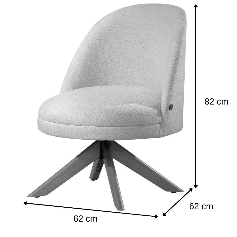 Conjunto Poltronas Decorativa Lilli Off White com Base Giratória em Madeira