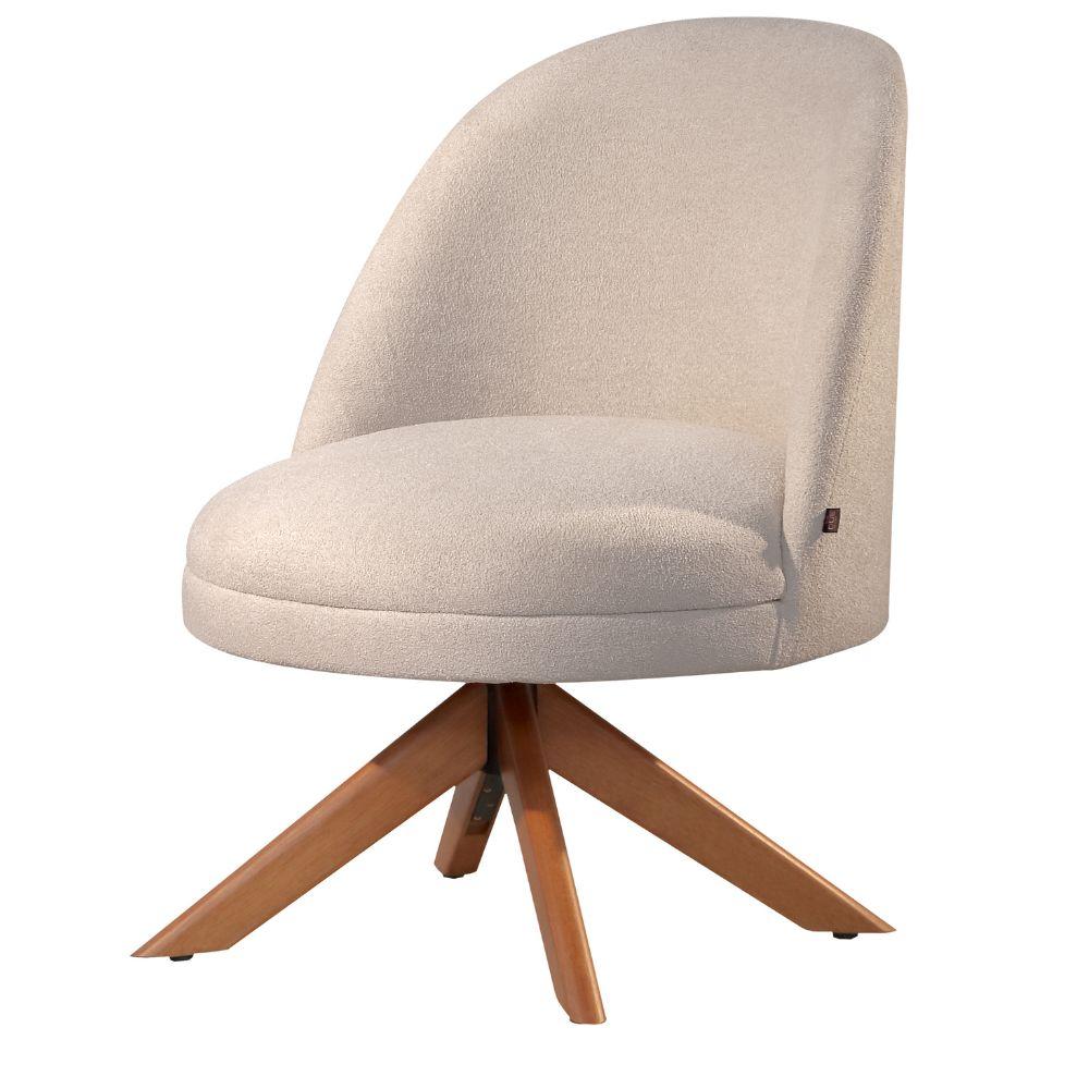 Conjunto Poltronas Decorativa Lilli Off White com Base Giratória em Madeira