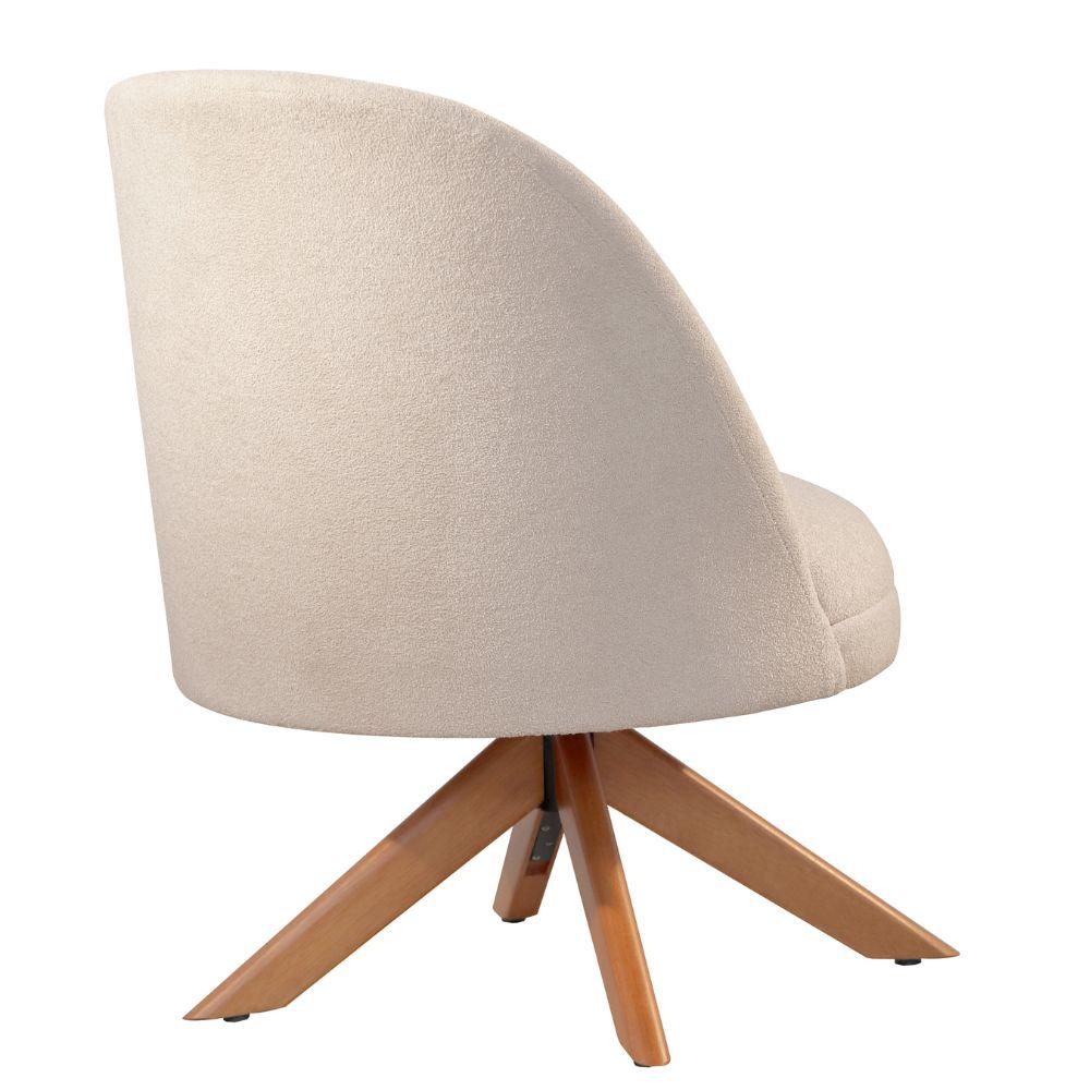 Conjunto Poltronas Decorativa Lilli Off White com Base Giratória em Madeira