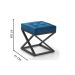 Puff Quadrado Mônaco Veludo Azul Pés Metal Preto