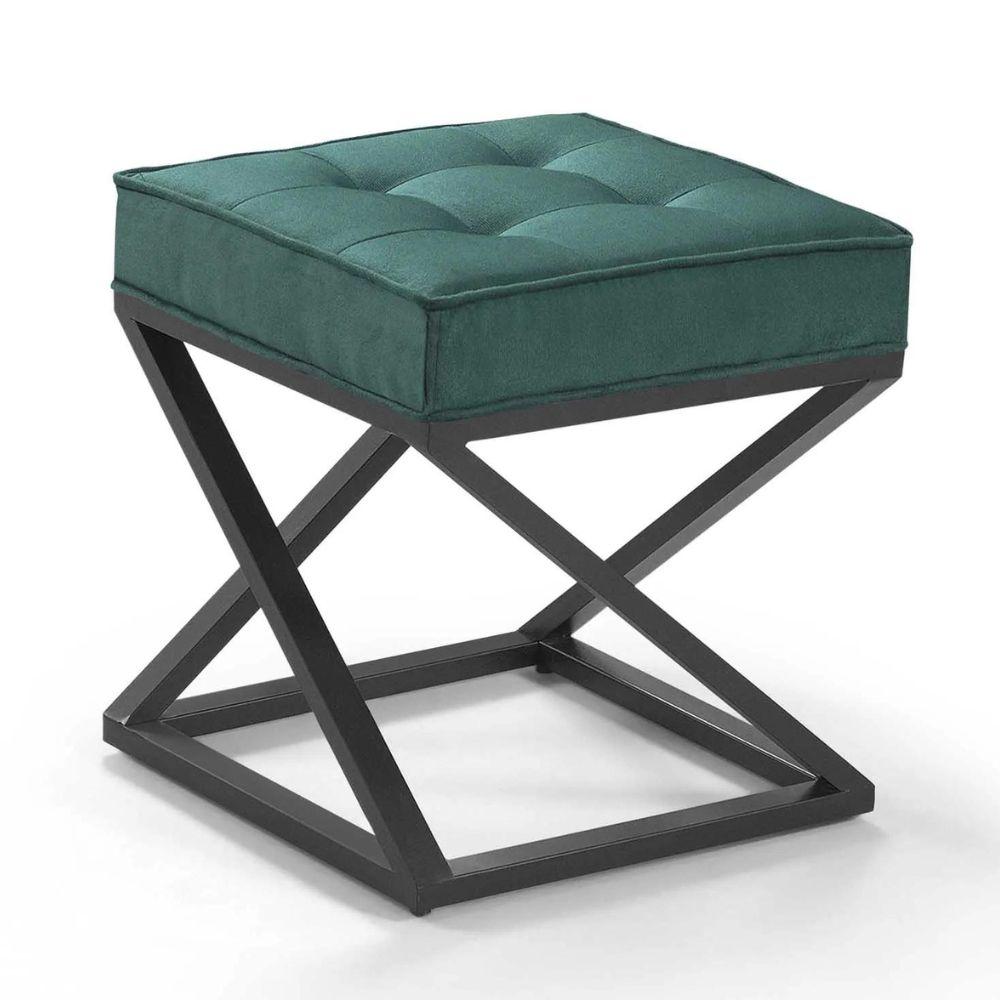 Puff Quadrado Mônaco Veludo Verde Pés Metal Preto
