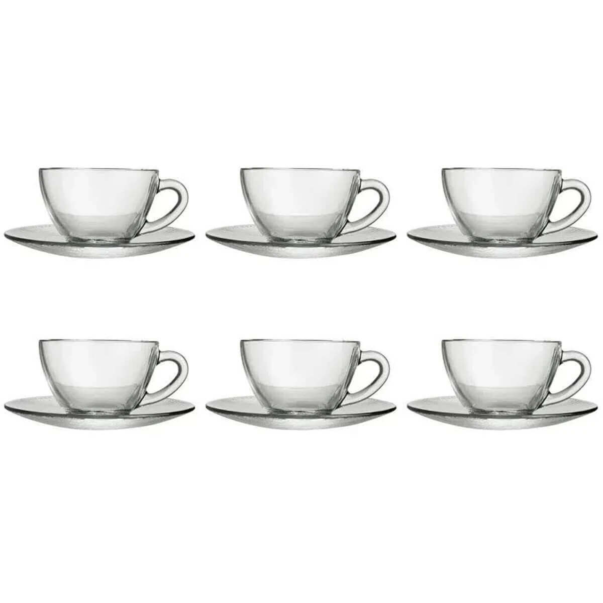 Conjunto 6 Xícaras De Vidro Com Pires 170ml Jogo Transparente Café E Chá Duralex