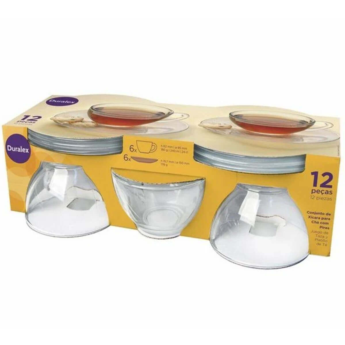 Conjunto 6 Xícaras De Vidro Com Pires 170ml Jogo Transparente Café E Chá Duralex