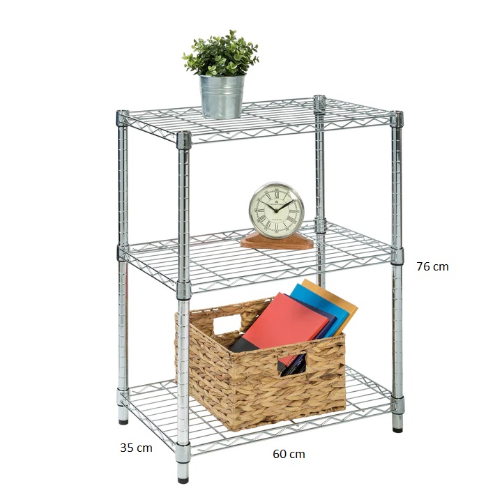 Estante aço cromado 3 prateleiras 60x 35 x 76 cm