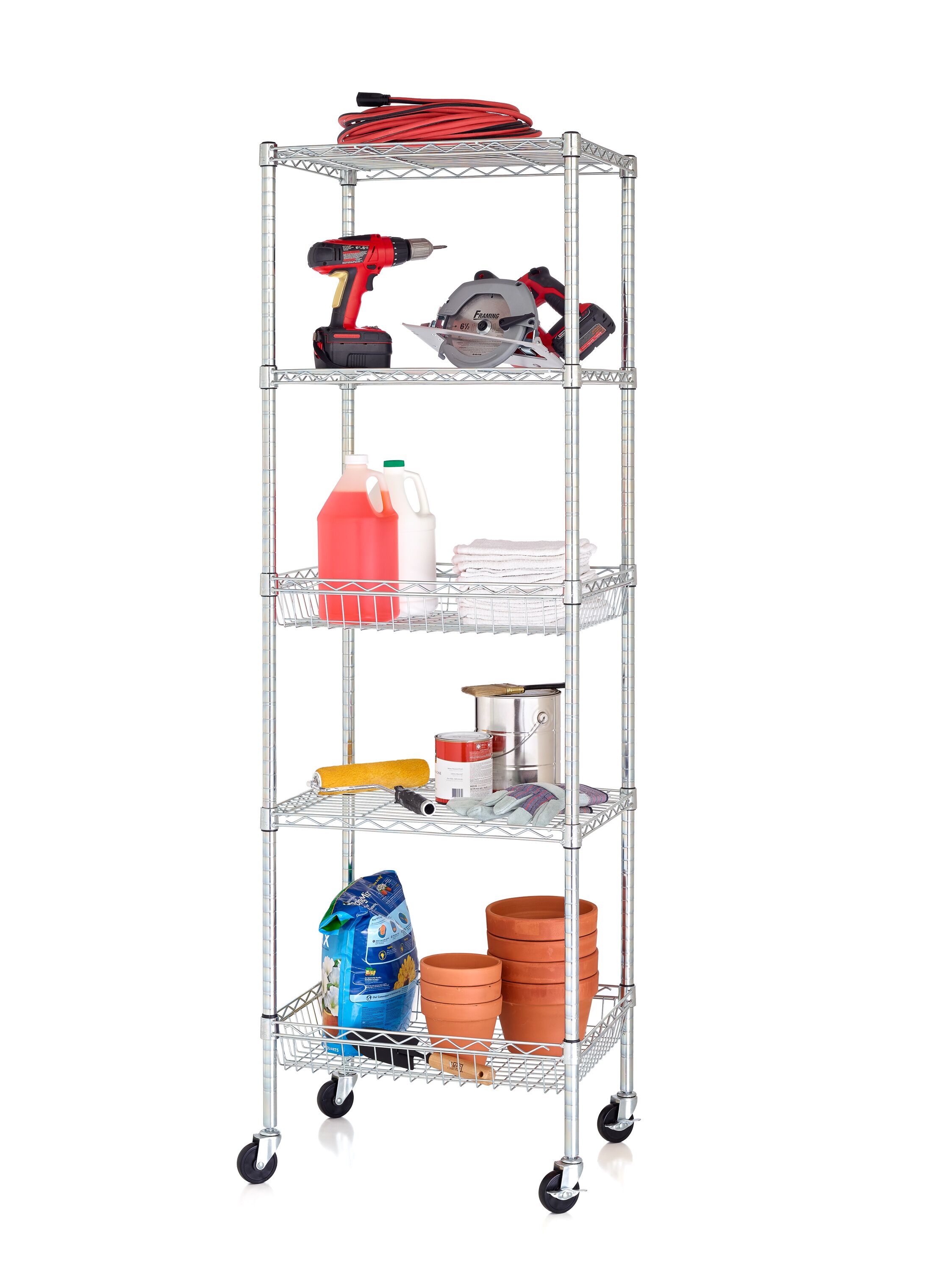 Estante aço cromado 5 prateleiras 60 x 45 x 180 cm