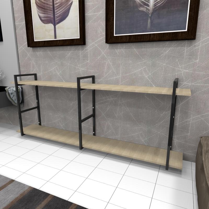 Aparador industrial aço preto 180x30x68cm amad. claro ind37acapr