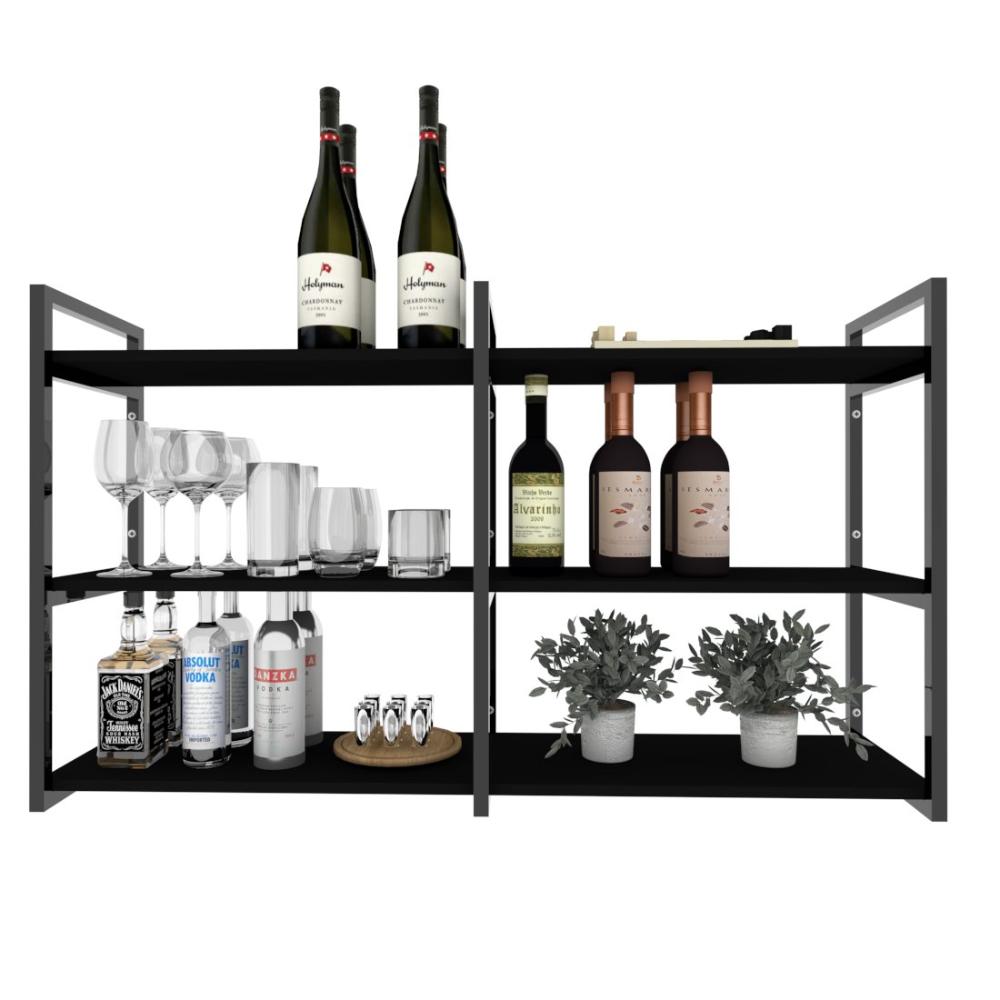 Aparador industrial sala barzinho preto bar adega moderno suspenso madeira buffet