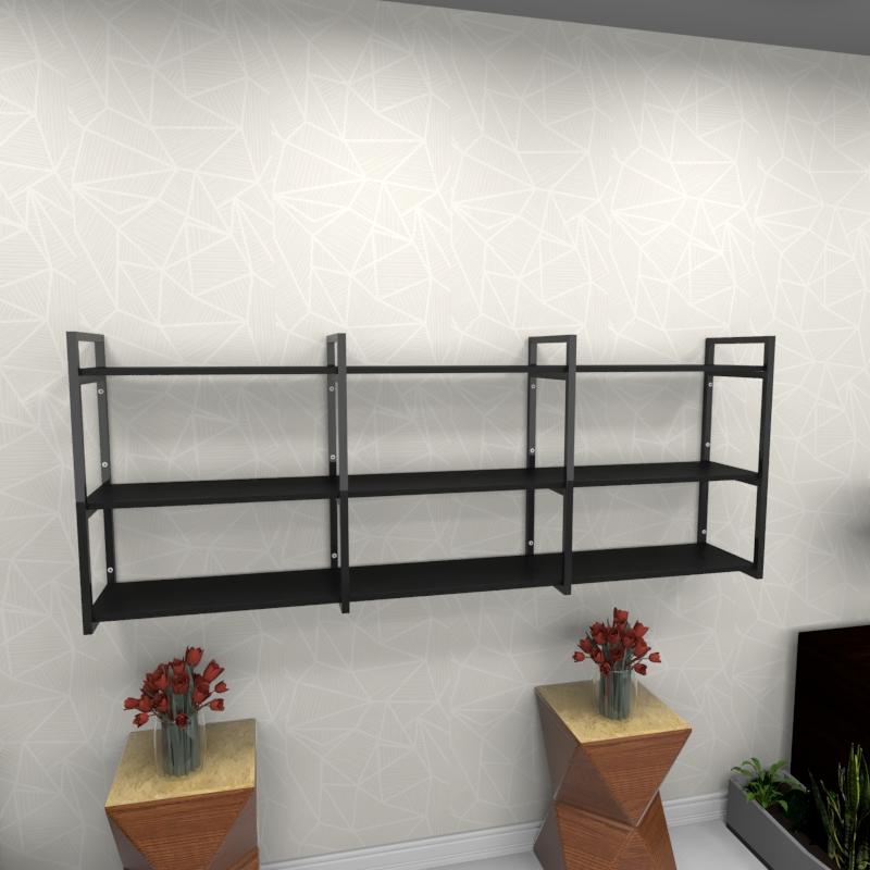 Estante estilo industrial sala aço cor preto 180x30x68cm (C)x(L)x(A) cor mdf preto modelo ind35psl