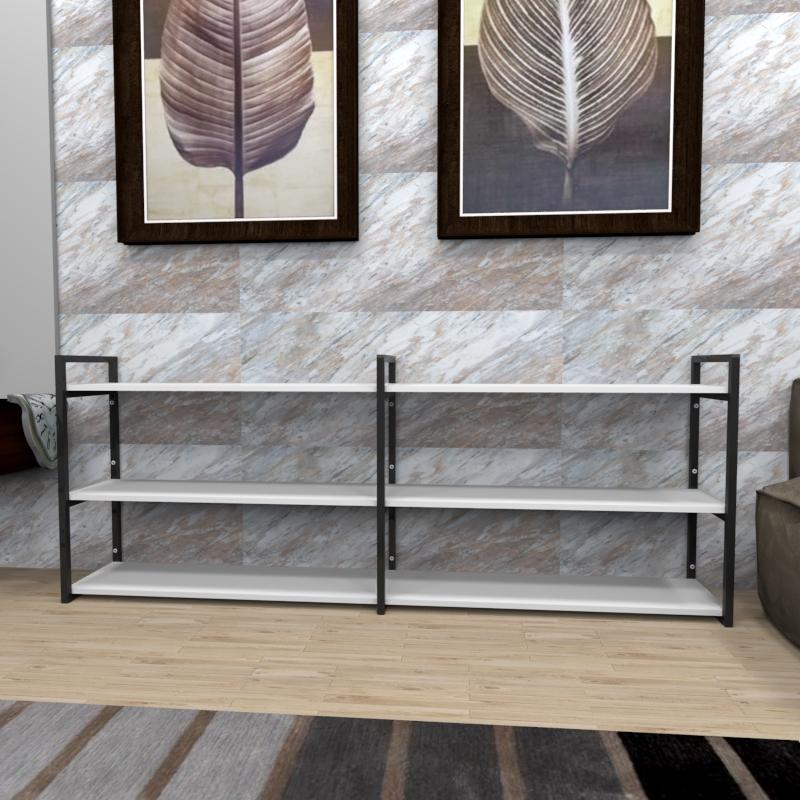 Estante industrial aço cor preto 180x30x68cm (C)x(L)x(A) cor mdf branco modelo ind32best