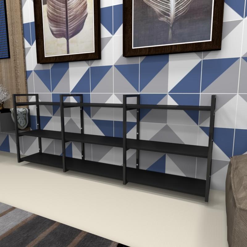 Estante industrial aço cor preto 180x30x68cm (C)x(L)x(A) cor mdf preto modelo ind35pest