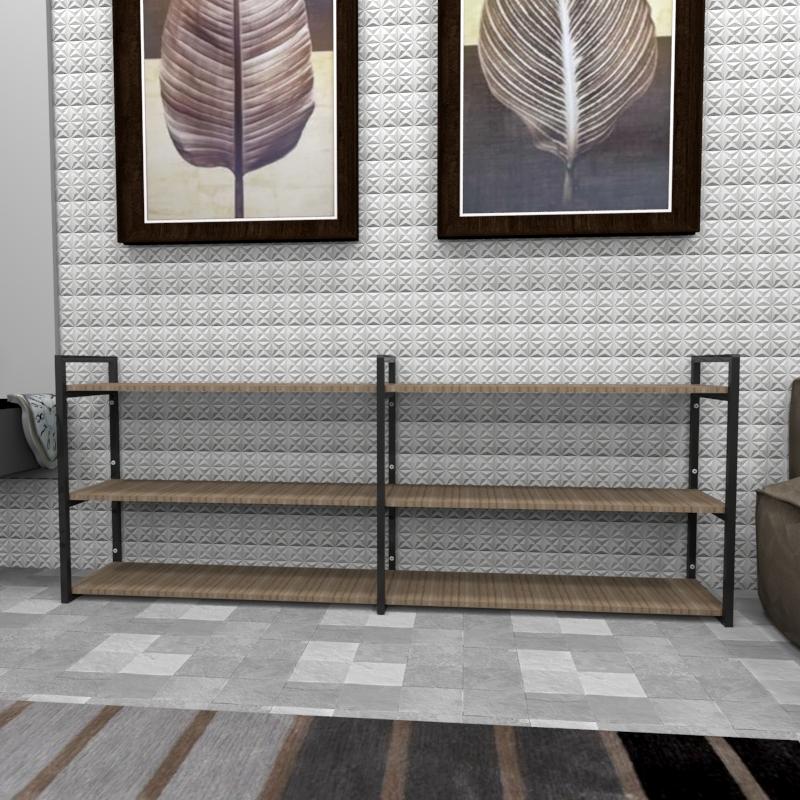 Estante industrial aço preto 180x30x68cm amadeirado ind32aeest