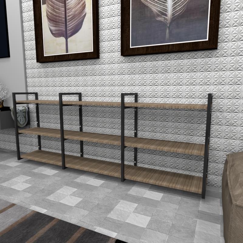 Estante industrial aço preto 180x30x68cm amadeirado ind35aeest