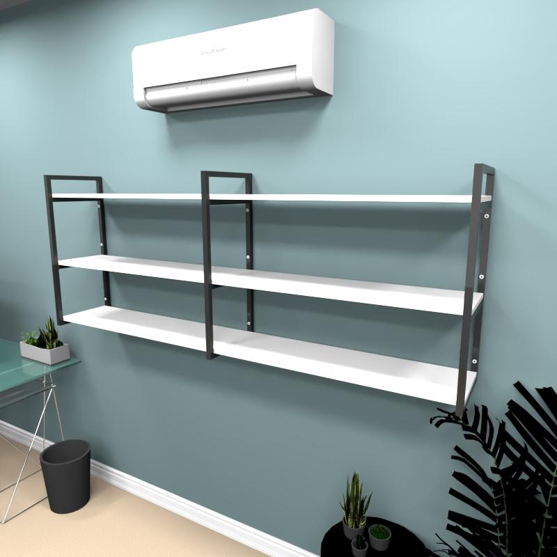 Estante industrial escritório aço cor preto 180x30x68cm (C)x(L)x(A) cor mdf branco modelo ind32bes