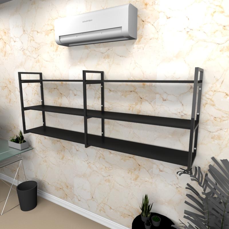Estante industrial escritório aço cor preto 180x30x68cm (C)x(L)x(A) cor mdf preto modelo ind32pes