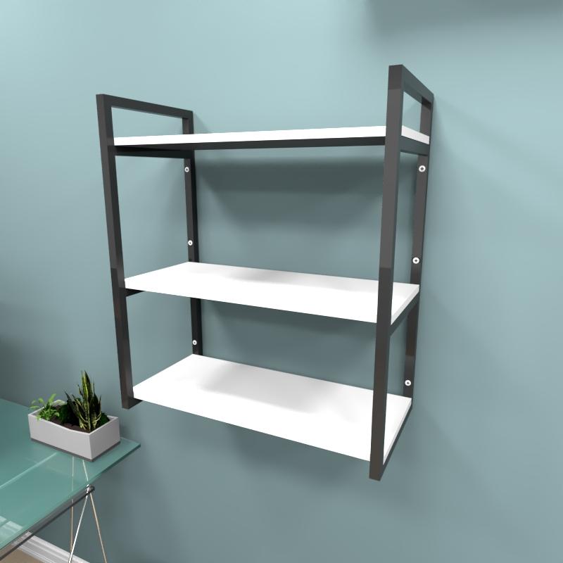 Estante industrial escritório aço cor preto 60x30x68cm (C)x(L)x(A) cor mdf branco modelo ind25bes