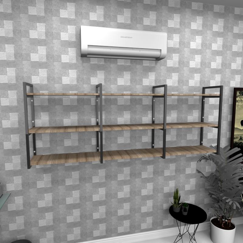 Estante industrial escritório aço preto 180x30x68cm amadeirado ind35aees