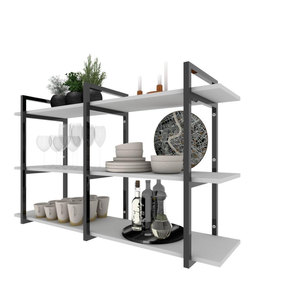 Estante industrial nichos cozinha branco off white suporte industrial suspensa