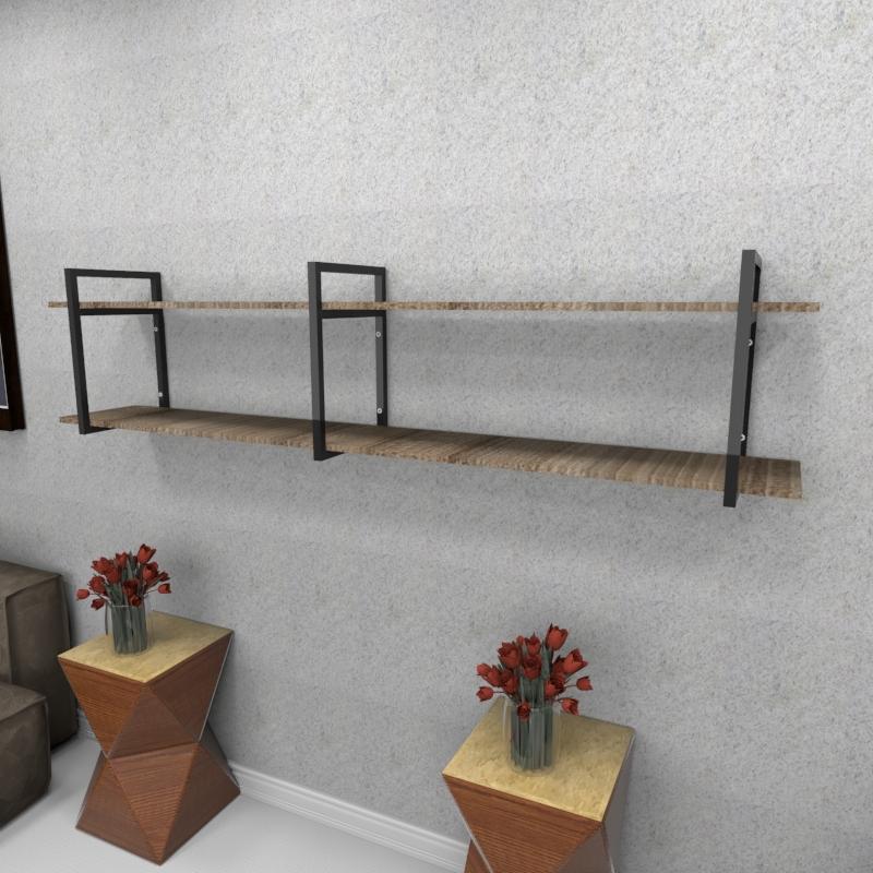 Estante industrial sala aço preto 180x30x40cm amadeirado ind39aesl