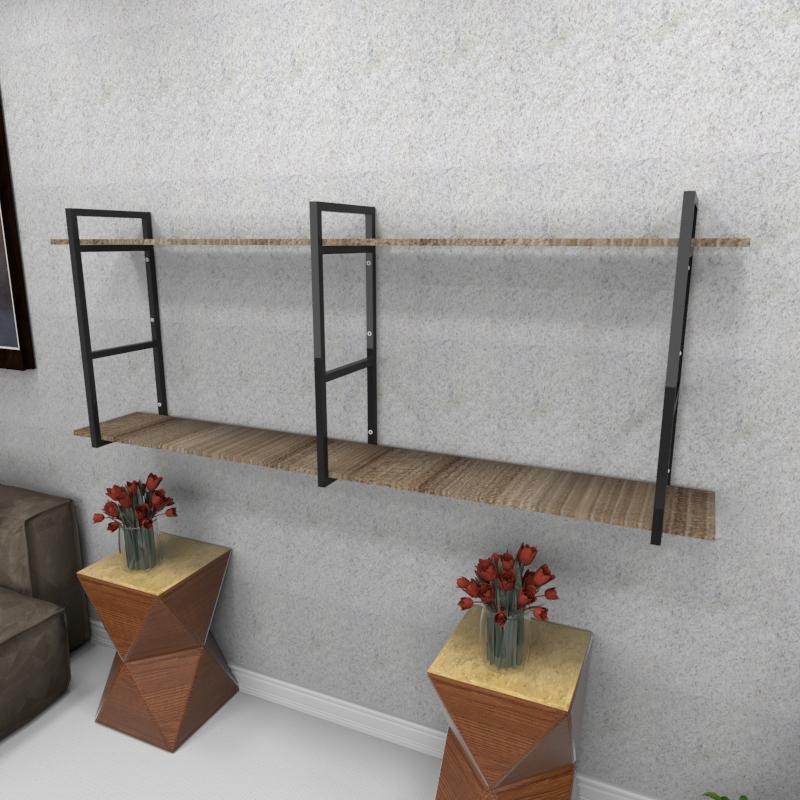 Estante industrial sala aço preto 180x30x68cm amadeirado ind37aesl
