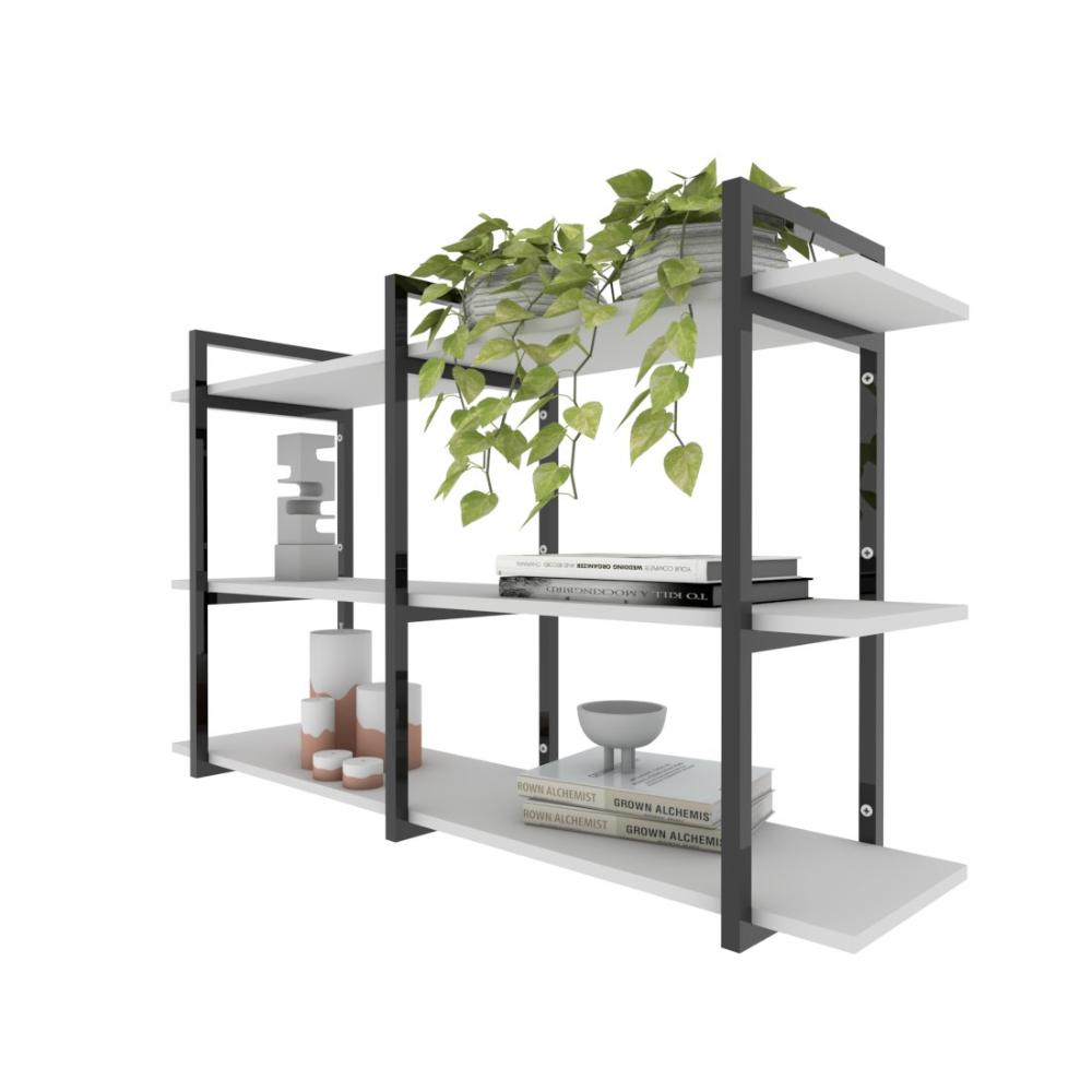Estante industrial sala estar estante nicho parede mdf suspensa pratileira ferro branco off white