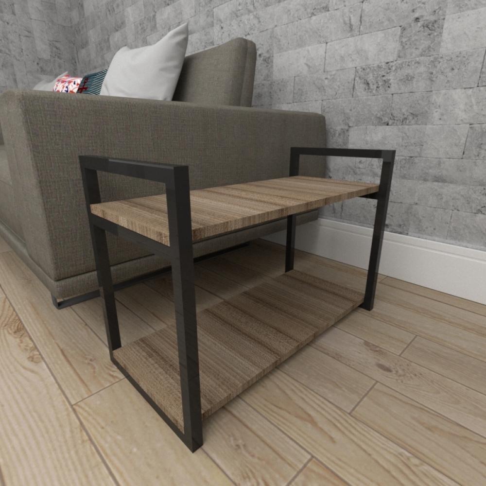 Mesa lateral sofá industrial aço preto mdf 30cm cor amadeirado ind01a l