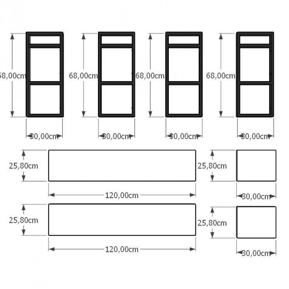 Mini Estante industrial sala aço preto  30cm cor branca ind17beps